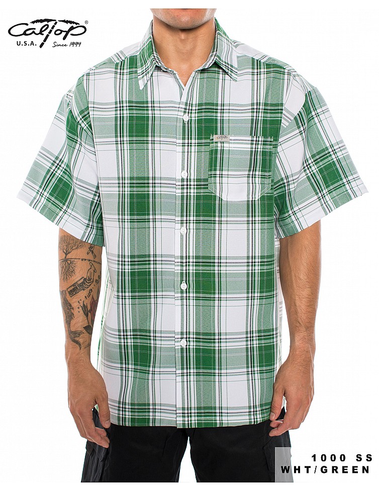 1000 S/S Plaid White Base : White_Green