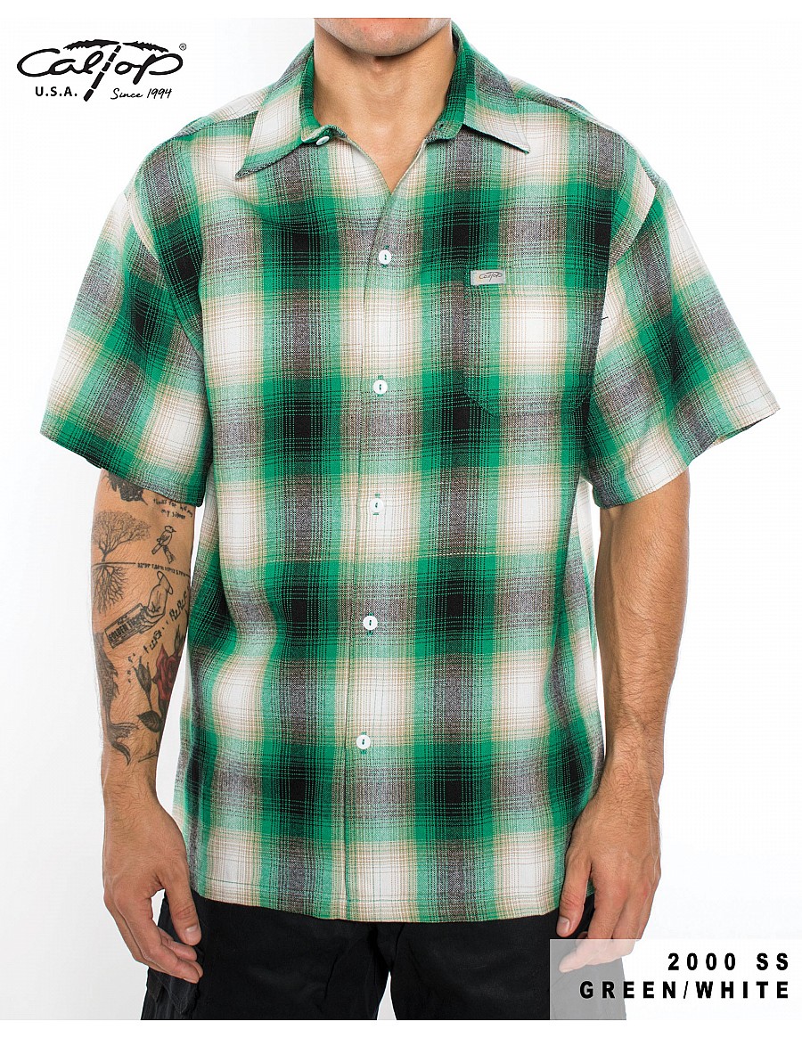 2000 Short Sleeve Plaid Color Base, Green, White