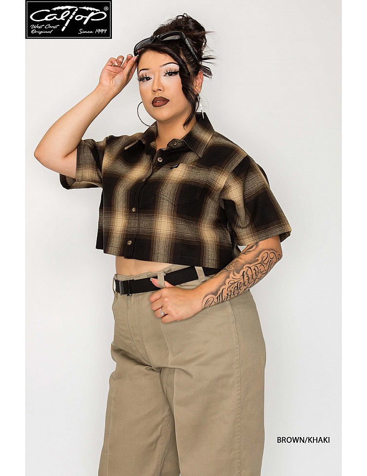 WS001 S/S Girls Crop Tops : BROWN-KHAKI