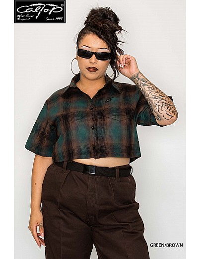 WS001 S/S Girls Crop Tops : GREEN-BROWN