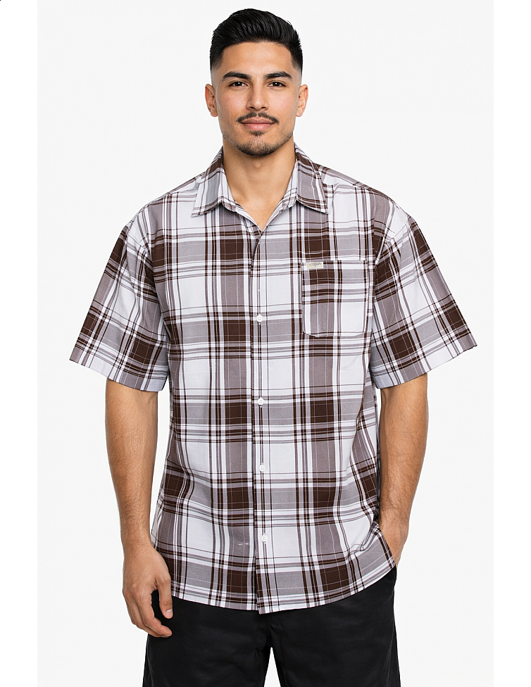 1000 S/S Plaid White Base : White_Brown
