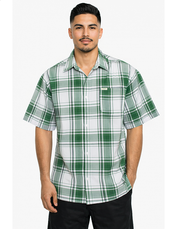 1000 S/S Plaid White Base : White_Green