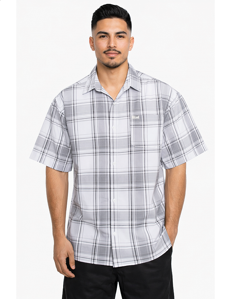 1000 S/S Plaid White Base : White_Grey