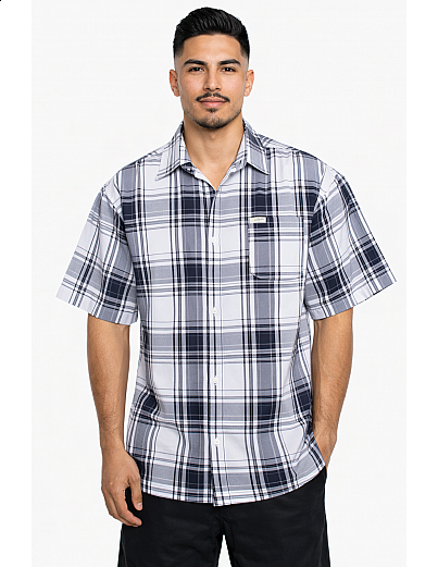 1000 S/S Plaid White Base : White_Navy