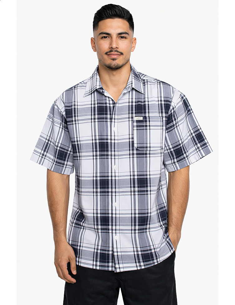 1000 S/S Plaid White Base : White_Navy