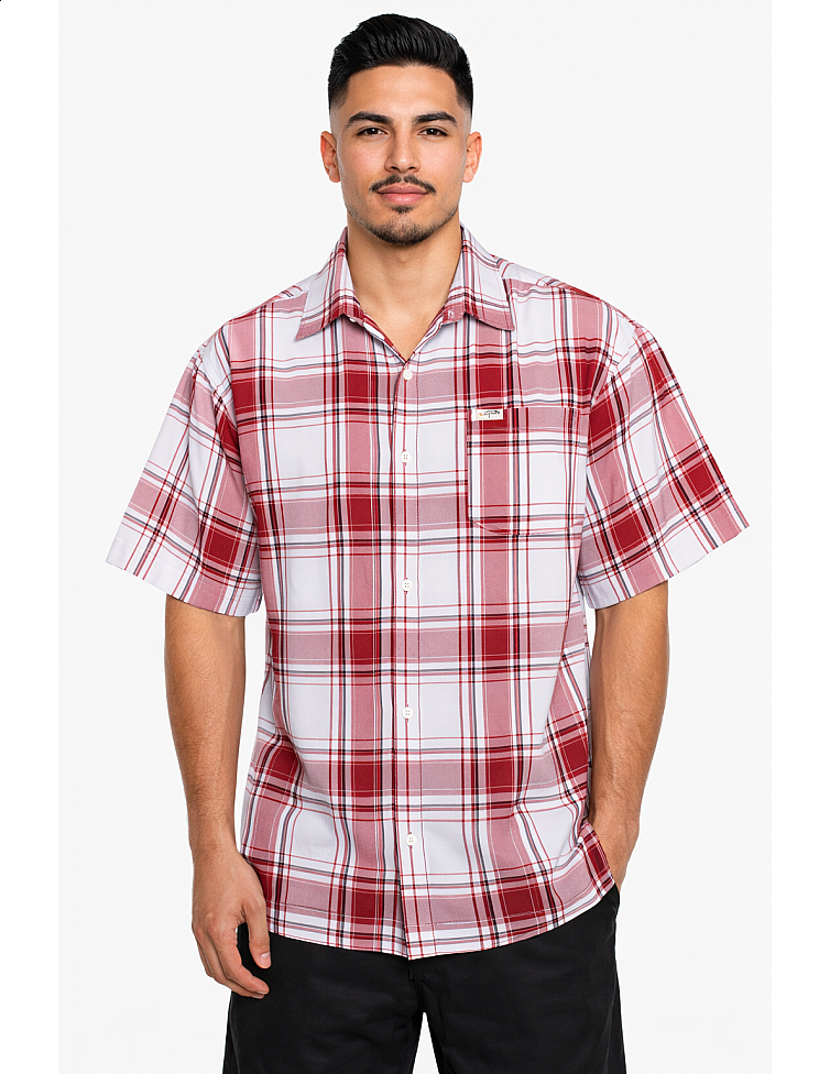 1000 S/S Plaid White Base : White_Red