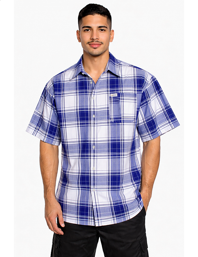 1000 S/S Plaid White Base : White_Royal