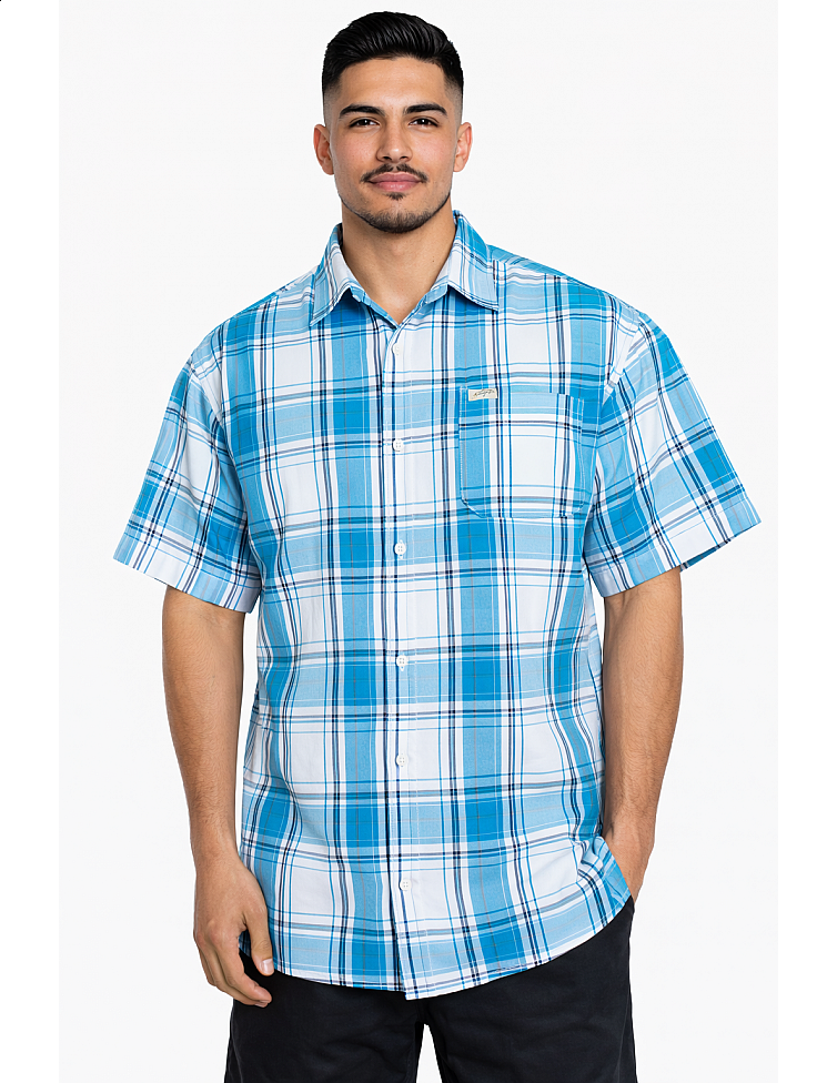 1000 S/S Plaid White Base : White_Turquoise
