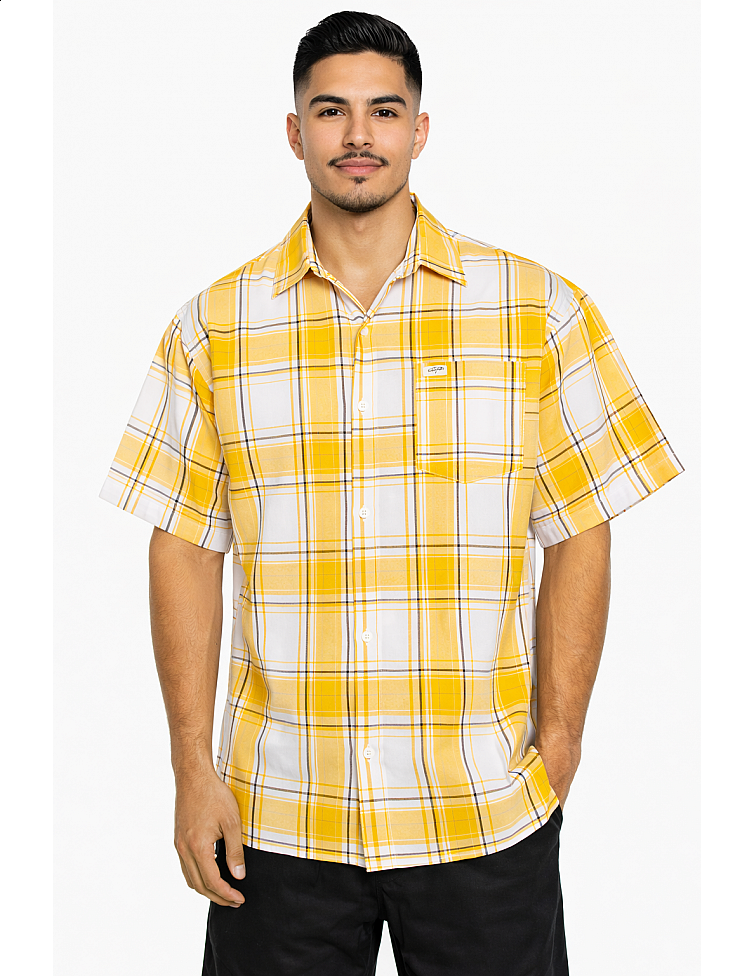 1000 S/S Plaid White Base : White_Yellow