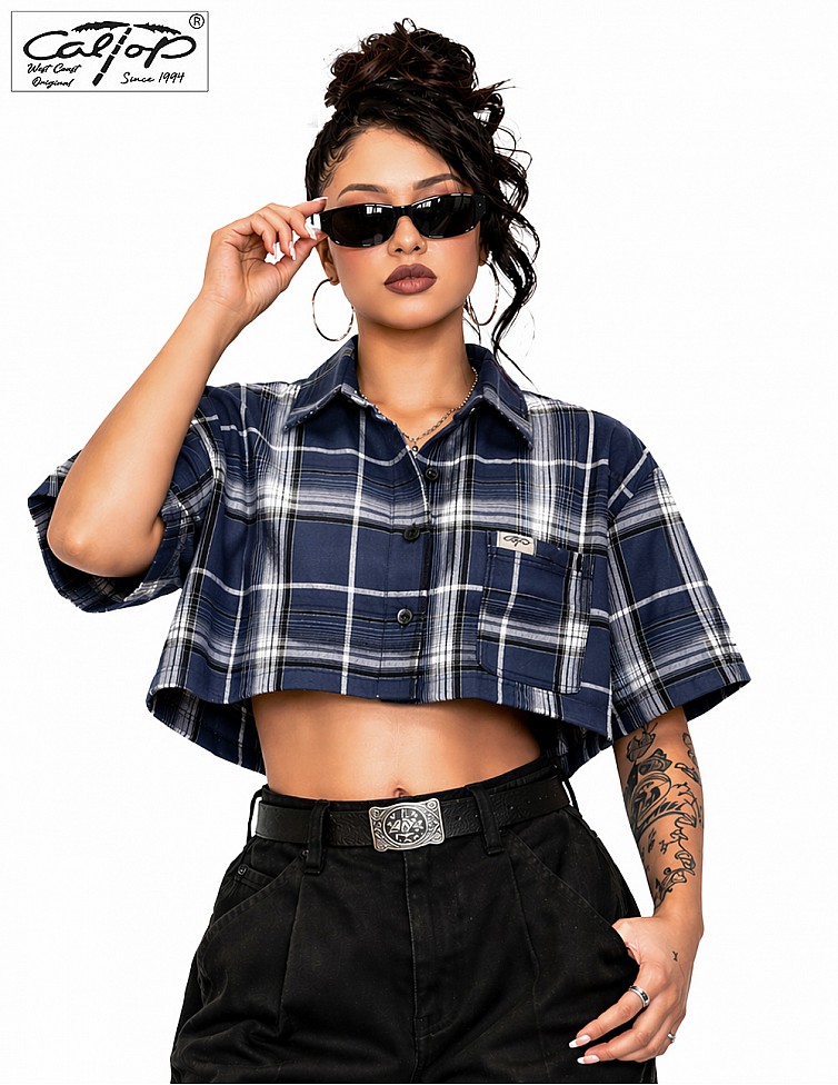 1000 S/S Girls Crop Tops : Navy-White 1000 S/S Girls Crop Tops : Navy-White