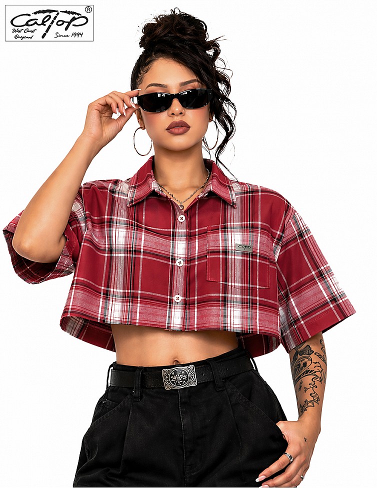 1000 S/S Girls Crop Tops : Red-White