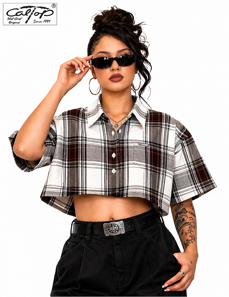 1000 S/S Girls Crop Tops : White-Brown