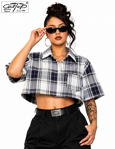1000 S/S Girls Crop Tops : White-Navy