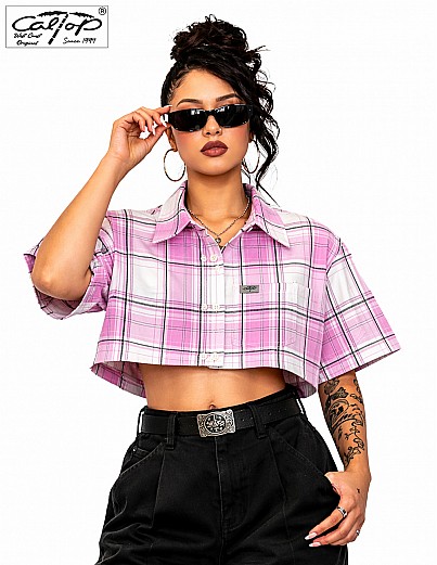 1000 S/S Girls Crop Tops : White-Pink