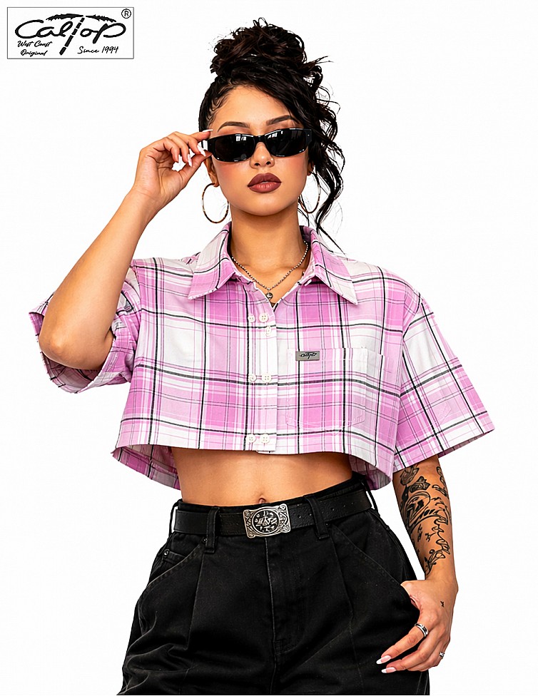 1000 S/S Girls Crop Tops : White-Pink