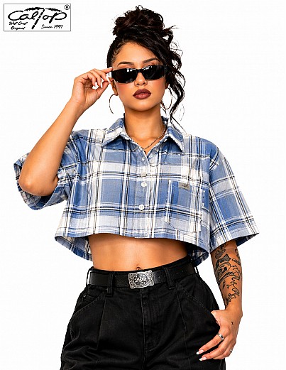 1000 S/S Girls Crop Tops : White-Skyblue