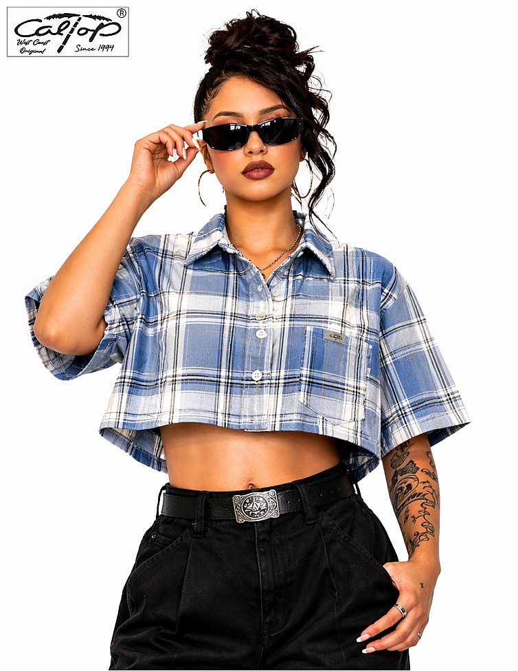 1000 S/S Girls Crop Tops : White-Skyblue