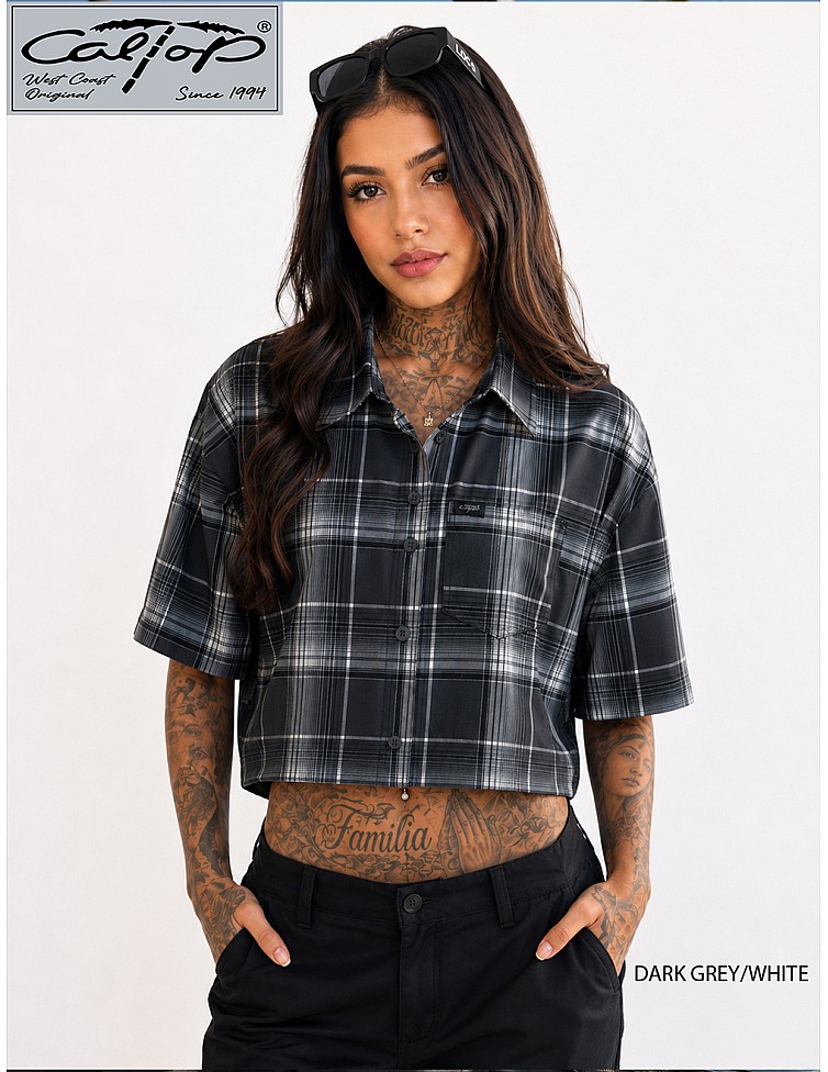 1000 S/S Girls Crop Tops : Dark Grey-White