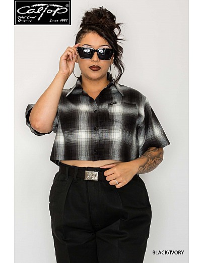 WS001 S/S Girls Crop Tops : BLACK-IVORY