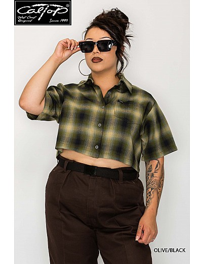 WS001 S/S Girls Crop Tops : OLIVE-BLACK