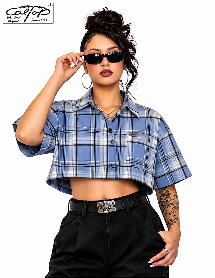 1000 S/S Girls Crop Tops : Skyblue-White
